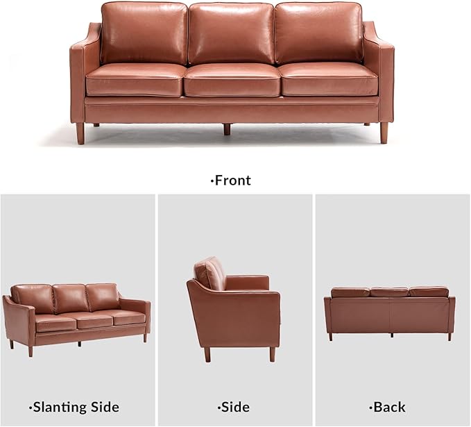 Kingfun Living Room Furniture Sets, 3 Seater Couch, Armchair and Loveseat, Mid Century Modern Sofa Set, Faux Leather Couch with Solid Wood Frame for Living Room & Bedroom, Dark Brown