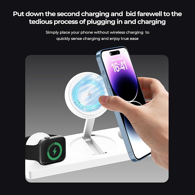 Wireless Charger Station 3 in 1, Fast Charging for iPhone 15/14/13/12 Pro/Max/Mini/Plus, Apple Watch 8/7/6/SE/5/4/3/2, AirPods 3/2/Pro/Pro 2, with Adapter (White)