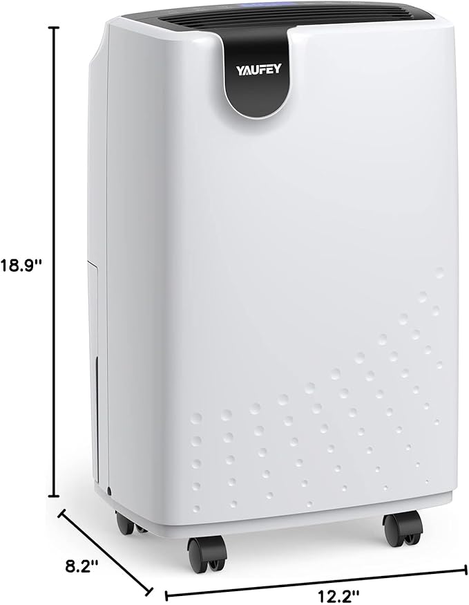 Yaufey 2500 Sq. Ft Dehumidifier for Home and Basements with Auto or Manual Drainage, 0.48 Gallon Water Tank Capacity -Low Noise and 24 Hr Timer