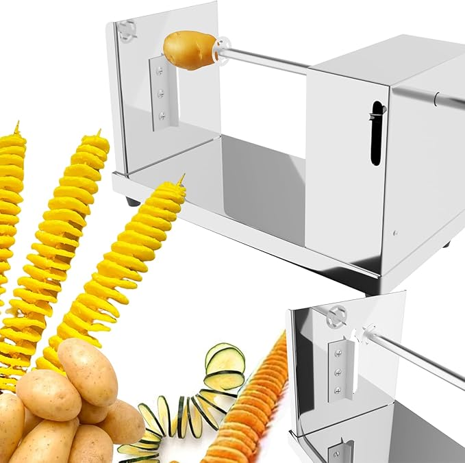 ANYDOCANMOOT Spiral Potato Cutter french fry cutter Manual Stainless Steel Twisted Potato Slicer Cutter curly fries Cucumbers Carrots DIY BBQ Slicer with Reusable Stick