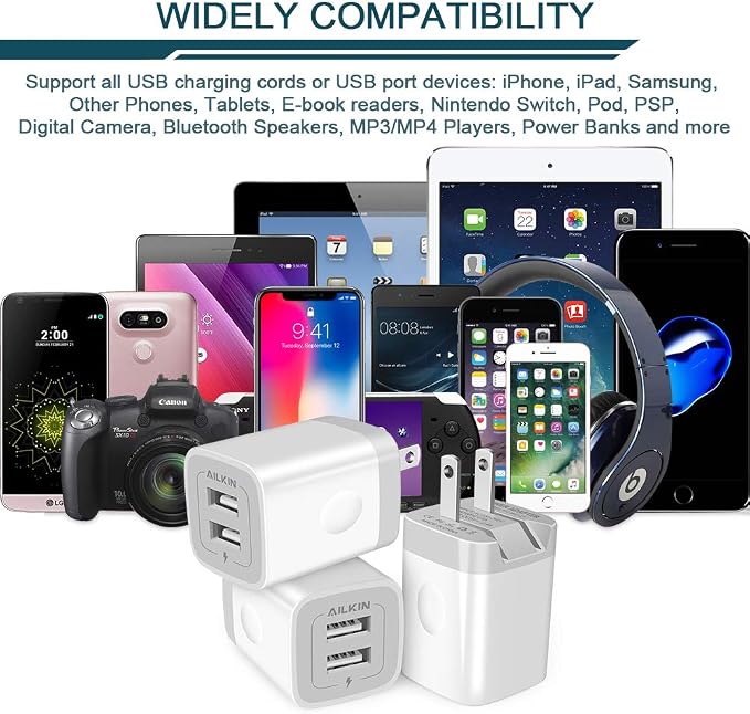 3Pack Fast Charging Cubes Foldable Dual Port Charger Block Fast USB Plug | Power Adapter Fold up Box Base Brick for iPhone 17 Air/16 Pro/16 Plus/16 Pro Max/15/XR/XS Max Samsung Galaxy LG Pixel