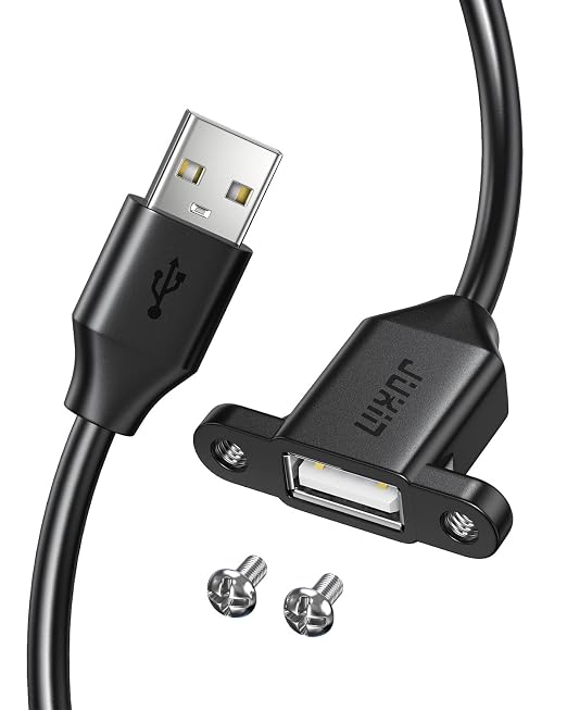 2Pack USB2.0 Male to Female Extension Cable with Ears can be Fixed Various Chassis/Cabinets/Panels USB Extender W/Screw nut for USB Panel Mount (USB2.0 1.5FT)