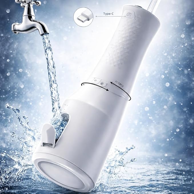 KAMEX Cordless Water Dental Flosser for Teeth Cleaning: Portable Oral Irrigator with 300ML Tank, 4 Cleaning Modes, Rechargeable IPX7 Waterproof Travel Water Flosser for Sensitive Gums, Braces