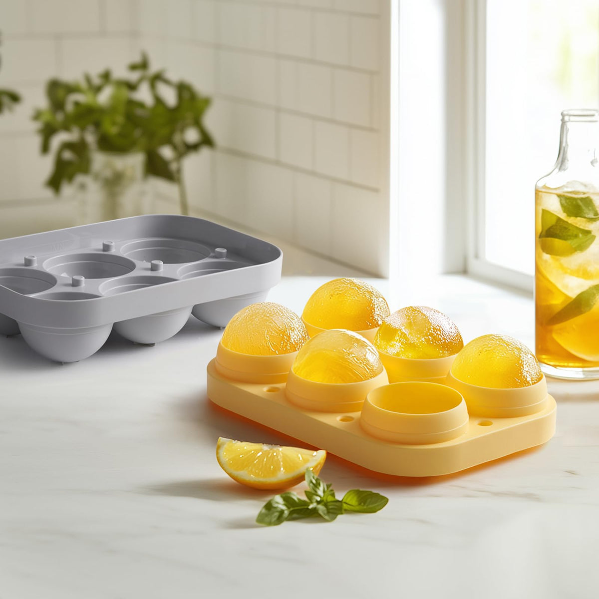 Winrock 2.5inch Spherical Ice Ball Tray For Whiskey, Big Ice Freezer Mold for Cocktails,Easy Fill In & Release Ice Cube Mold, Durable &Reusable Spherical Ice Maker (Sunshine)
