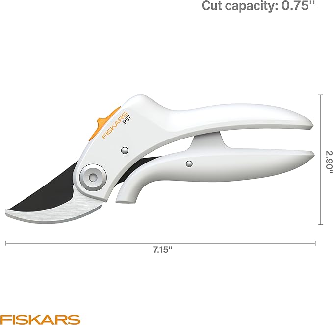 Fiskars Bypass Pruner with PowerLever, Lightweight Garden Shears, White