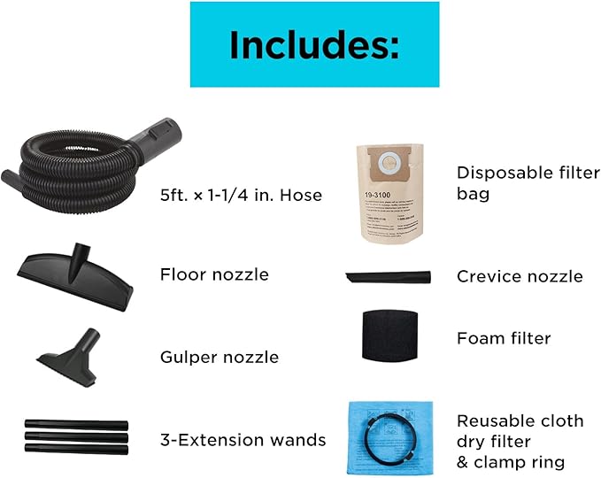 BLACK+DECKER Shop Vacuum Wet and Dry, 5 Gallon 3-in-1 Stainless Steel Shop Vac with Accessories, 4 HP Vacuum Cleaner, for Workshop, Home, Garage and Pet, BDXV18143
