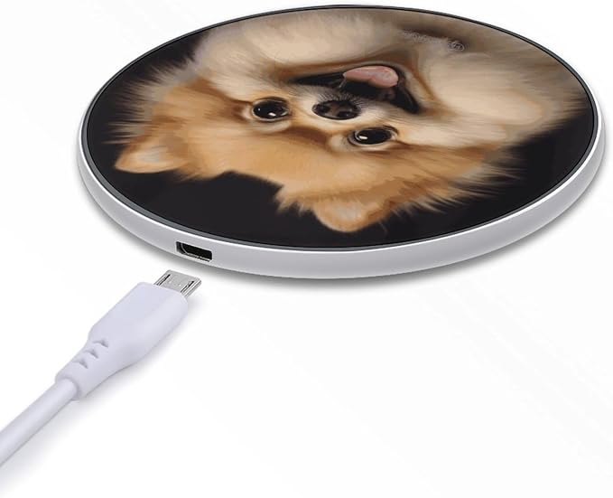 Happy Short-haired Pomeranian Wireless Charger with Aluminum Alloy Frame Qi Certified Fast Wireless Charging Pad 10W Charging Station Portable Phone Charger for All Wireless Charging Phone
