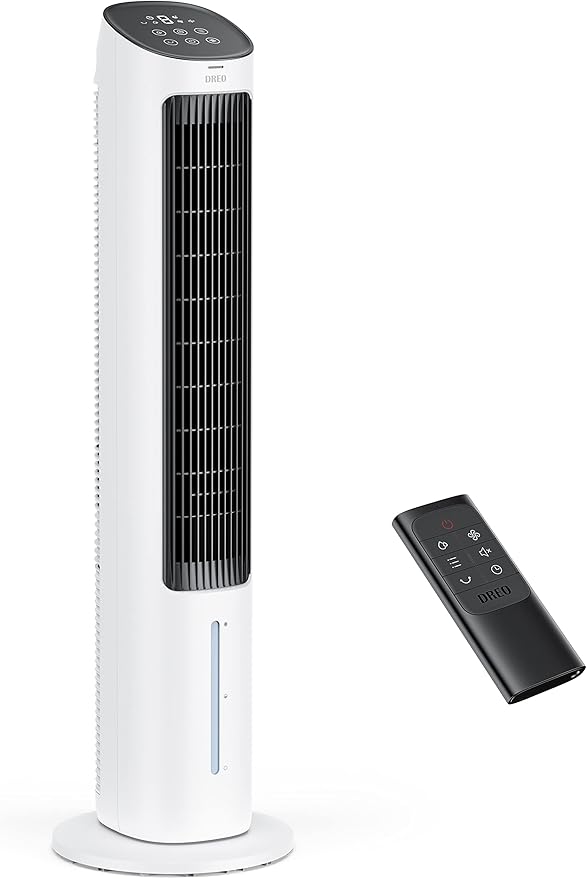 DREO Evaporative Air Cooler, 40” Cooling Fans that Blow Cold Air, 2023 Upgrade with 80° Oscillating, Removable Water Tank, Ice Packs, Remote Control, 4 Speeds, 7H Timer, Swamp Cooler for Bedroom