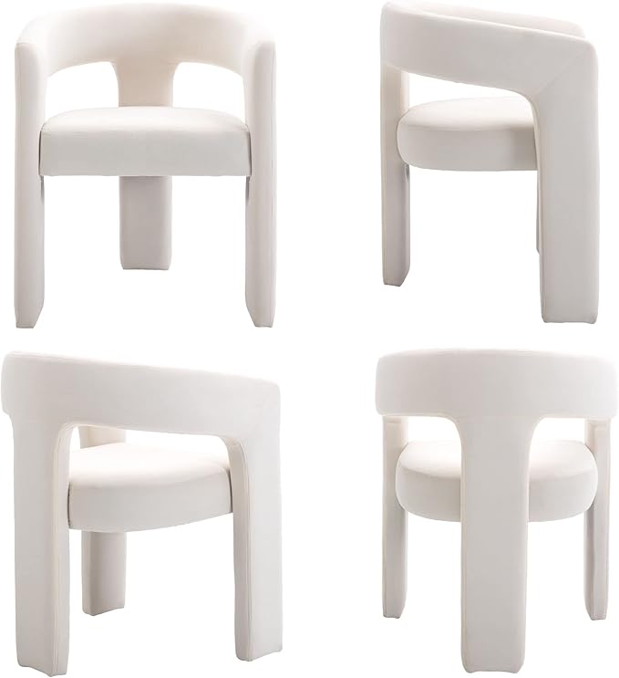 Modern Velvet Fabric Upholstered Dining Chairs with Open-Back, Cute Barrel Side Chairs Kitchen Armchair Accent Chairs for Dining Room Bedroom, Ivory