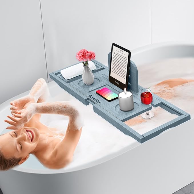 Premium Bathtub Caddy Tray - Bath Tray - Bath Tub Tray Table for Bathtub - Bath Caddy Tray for Bathtub, Expandable Size, Fits Most Bath Tubs