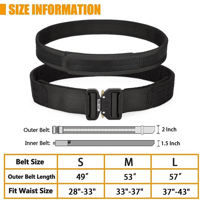 MOZETO Molle Battle Belt, 2" Battle Belts Tactical War Combat Quick Release Law Enforcement Duty Belts for Men