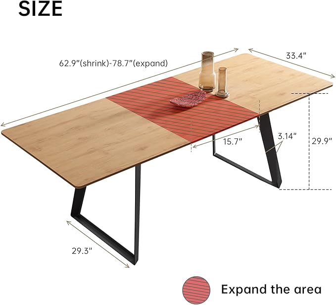 ZckyCine 63"-79" Expandable Dining Table Set for 6, Wood Table & 6 Brown Chairs, Extendable Kitchen Dining Table Set for Kitchen & Dining Room, Modern Oak & Brown
