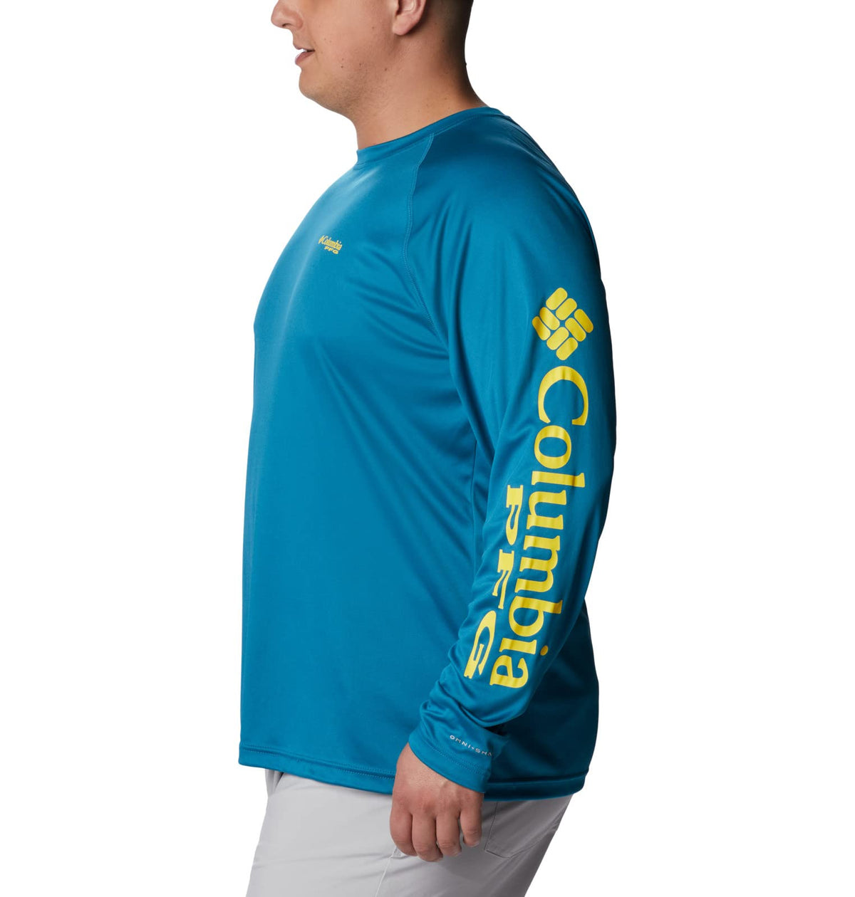 Columbia Men's Terminal Tackle Long Sleeve Shirt, Deep Marine/Laser Lemon Logo, 2X Tall