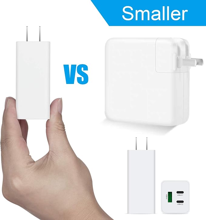 NewWay 65W USB-C Fast Charger 3 Port PD QC 3.0 Delivery Foldable USB-C Wall Charger for MacBook iPad iPhone Series with 15 16 Plus/Pro/Pro Max iPad10 and More