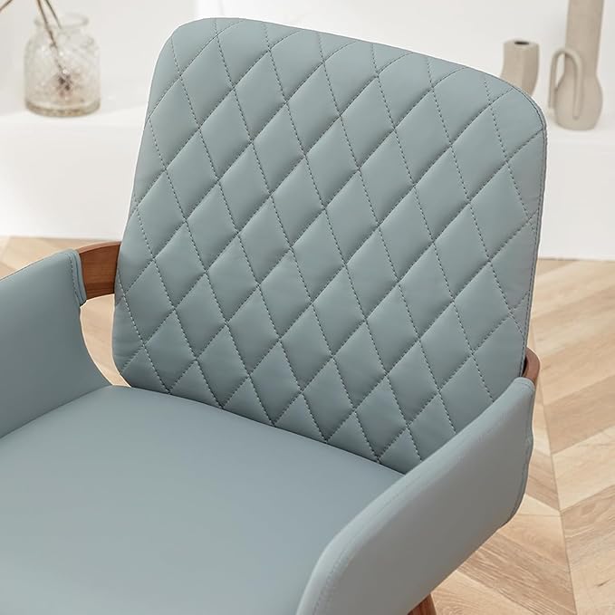 LUNLING Mid Century Modern Faux Leather Dining Room Chairs,Upholstered Seat Metal Legs Chairs Blue Faux Leather Kitchen Chair Reception Room Chair,1PCS