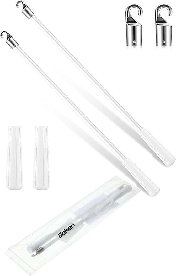 Bokon 2 Pieces White Fiberglass Blind Wand Vertical Blinds Stick Replacement with Hook and Handle for Window Opener Accessory(12 Inch)