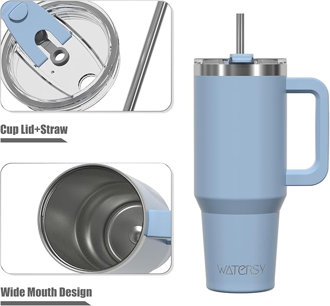 20 oz Tumbler with Handle,Tumbler with Lid and Straw,Double Wall Insulated Cup Stainless Steel Travel Mug(Cold for 34 Hours),Water Bottle for Iced Tea,Coffee,Cold Beverages(Smog Blue)