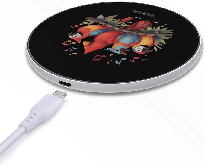 Cardinal Parrots Birds Musical Notes Wireless Charger SlimWireless Charging Pad Anti-Slip Charger Mat for Men Women