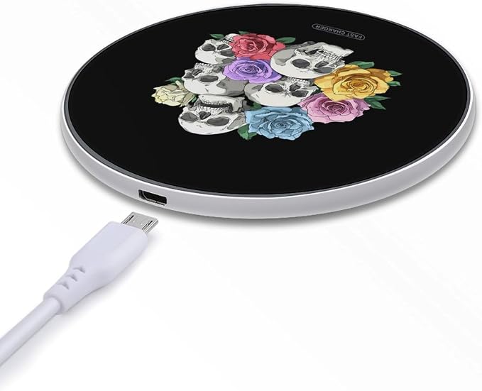 Skull Rose Wireless Charger SlimWireless Charging Pad Anti-Slip Charger Mat for Men Women