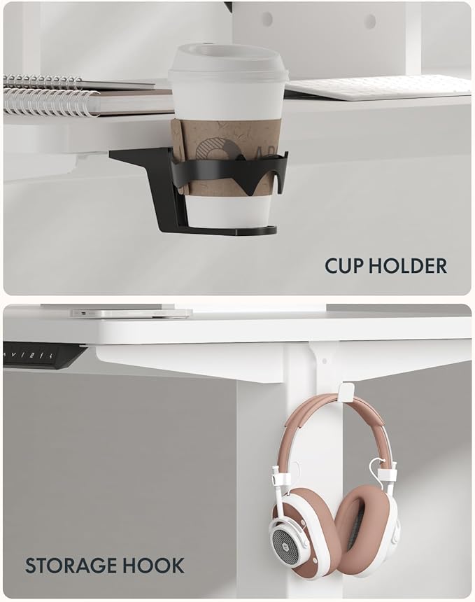 FLEXISPOT 79x32 Inch Electric Large Standing Desk for Home & Office, Spacious Splice Board Desk with Cable Management & Organizer, Cup Holder & Hook, White Wood Grain