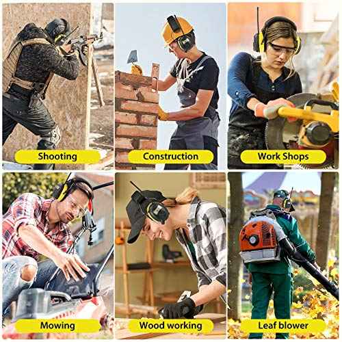 BJKing AM/FM Radio Headphones with Digital Display, 30dB AM FM Hearing Protection Safety Ear Muff, Ear Protection Headphone for Mowing, Landscaping, Shooting and Construction Black-Yellow