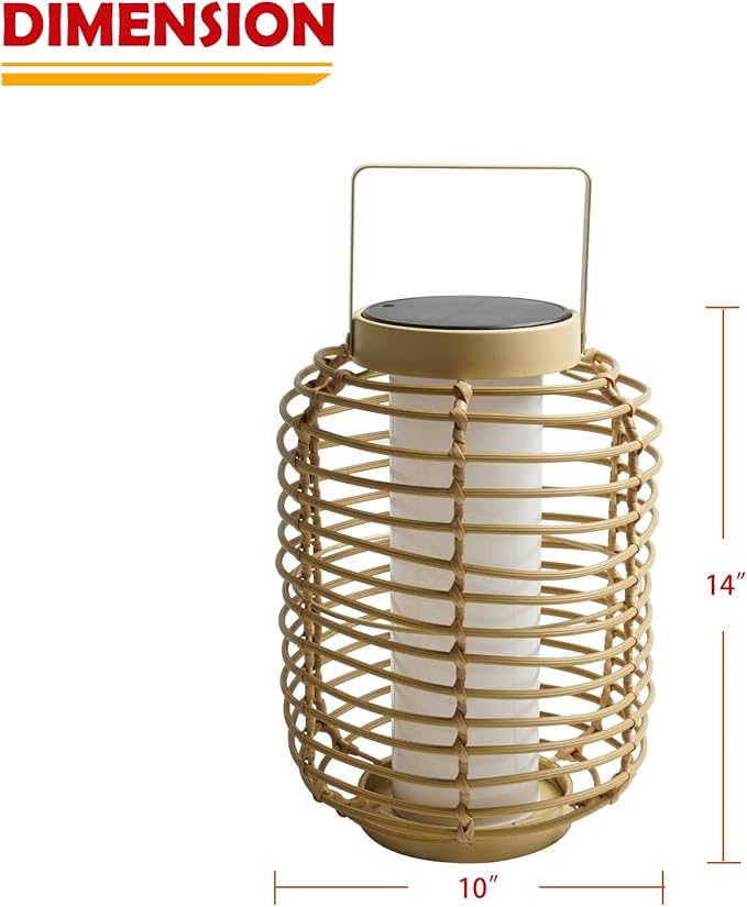 Solar Yard Outdoor Austin Solar Powered Floor Lamp Set of 2, 14-inch Wicker Woven LED Lamp, Water-Resistant Garden Light, Boho Style, Decor for Balcony, Porch, Yard, Pathway, Natural Color