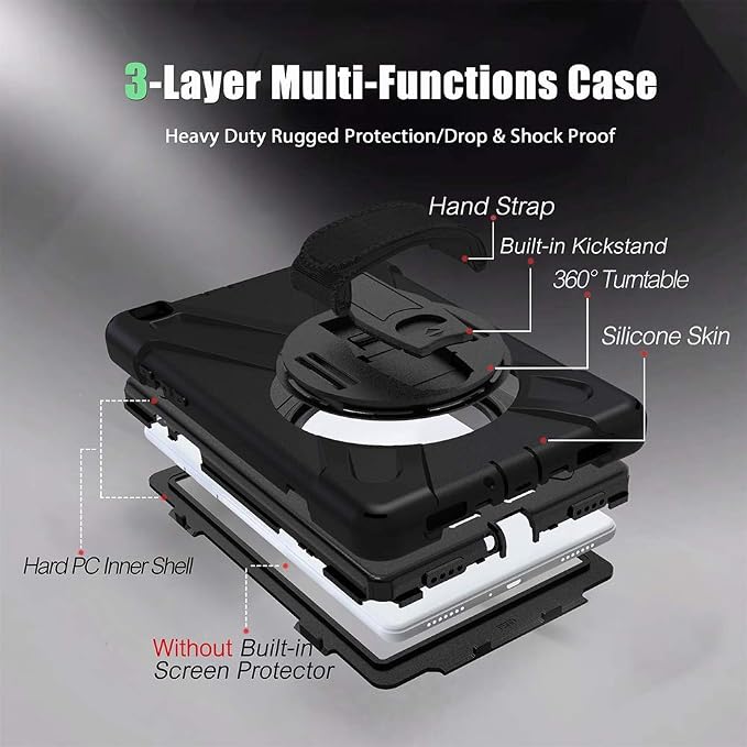 ZenRich Galaxy Tab A 8.0 Case (2019)360 Degree Rotatable KickstandHand Strap and Shoulder Strap zenrich Hybrid Heavy Duty Shockproof Case for Samsung Galaxy Tab A 8.0 SM-T290/T295/T297 (Black) | He