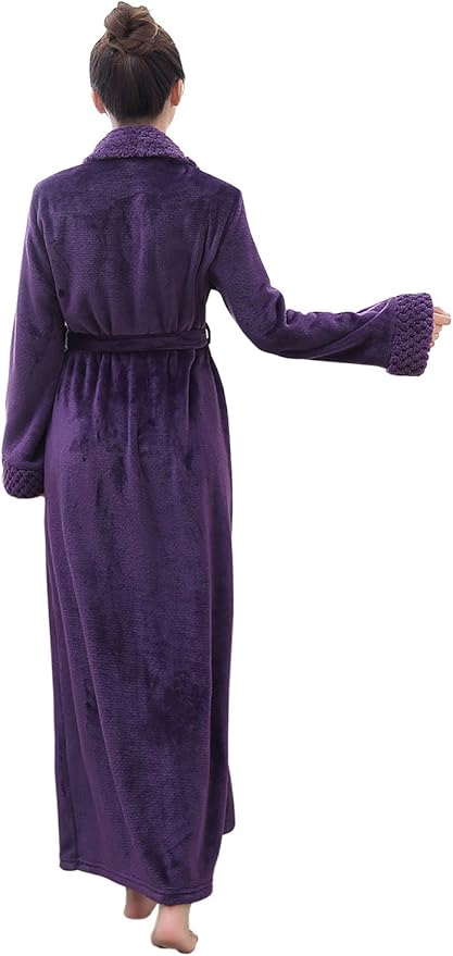 Hellomamma Long Bath Robe for Womens Plush Soft Fleece Bathrobes Nightgown Ladies Pajamas Sleepwear Housecoat