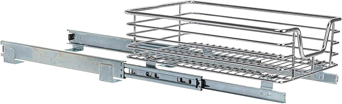 Household Essentials Glidez Chrome-Plated Steel 1-Tier Sliding Under Sink Cabinet Organizer, Chrome