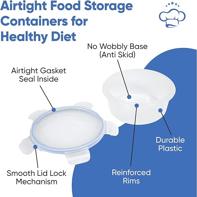Chef's Path 32 Piece Airtight Food Storage Containers with Royal Blue Easy Snap Lids, 16 Containers and Lids, Stackable Kitchen and Pantry Canisters for Meal Prep and Food Storage -Transparent