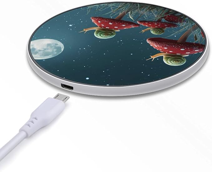 Moon Mushroom Snails Printed Wireless Charger Portable Charging Pad | LightweightAll Smartphone
