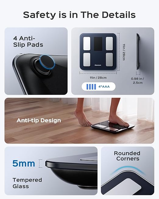 Masmssm Smart Scale for Body Weight, FSA&HSA Eligible, Bathroom Digital Weighing Scale with 8-in-1 Large Display, 22 Metrics with BMI, Body Fat, Heart Rate, Compatible with iOS & Android