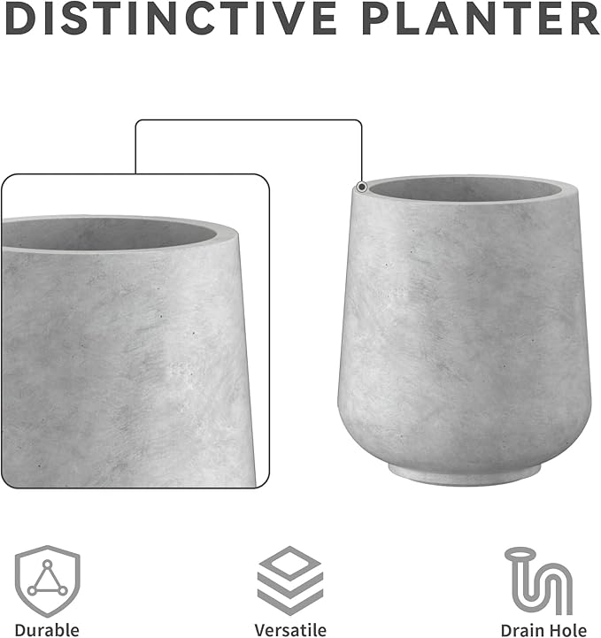 Kante 15.3"+11.6"+8.2" Dia Round Concrete Planter, Large Outdoor Indoor Planter Pots Containers with Drainage Holes and Rubber Plug for Home Garden Patio, Gray Concrete