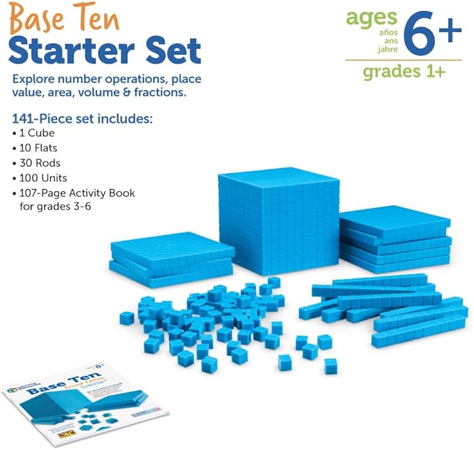 Learning Resources Plastic Base Ten Starter Set - 1st Grade Math Manipulatives for Elementary School Classroom, Learn Place Value, Base 10 Blocks for Math, Kids Counting Blocks and Teacher Supplies