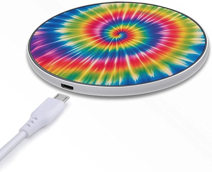 Tie Dye Rainbow Wireless Charger Portable Fast Charging Pad Lightweight Wireless Charging Station for Phone Slim Charge Mat for Travel Home Office Desk
