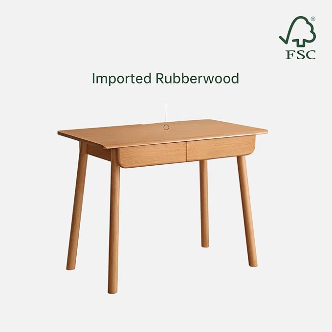 YESWOOD Solid Wood Desk, Mid Century Modern Computer Desk, Office Desk with Drawers for Home Office Study Vanity 47.24" W