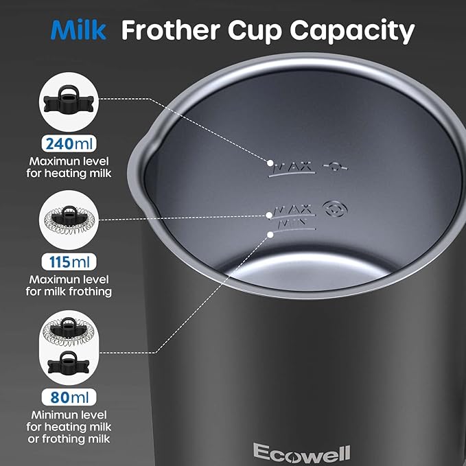 ECOWELL Milk Frother, 4-in-1 Electric Milk Steamer, 120s Fast Frothing