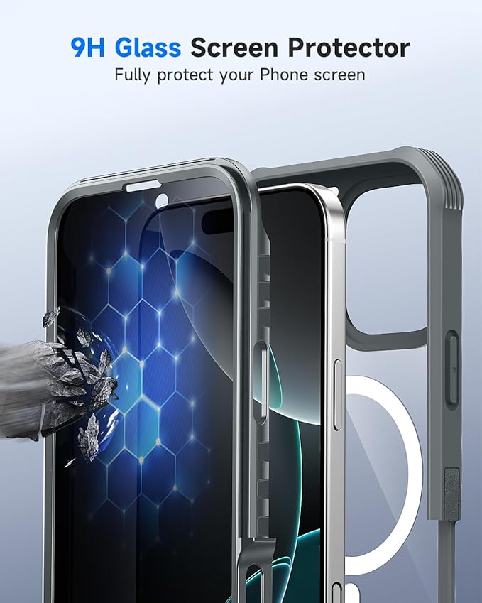 seacosmo for iPhone 16 Pro Max Case, Full Body Bumper with Built-in 9H Tempered Glass Privacy Screen Protector and Camera Lens Protector, Compatible with MagSafe, Shockproof Phone Cover, 6.9", Gray