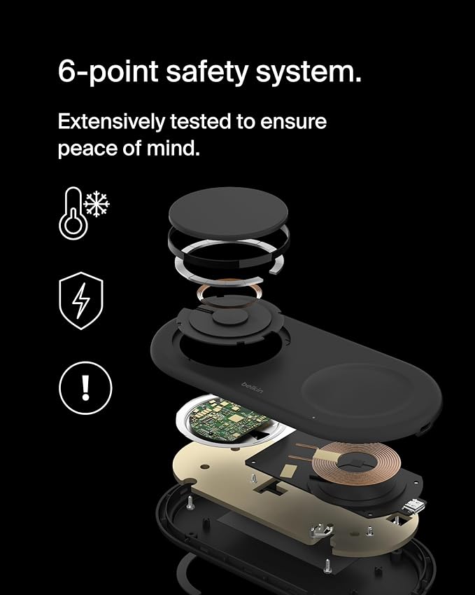 Belkin 3-in-1 MagSafe-Compatible Wireless Charging Pad with Qi2 15W - iPhone Charger - Fast Charging Wireless Charging Station for iPhone 17, 16, & 15 Series, AirPods, Apple Watch, & More - Black