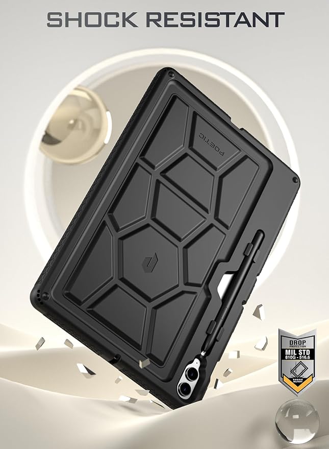 Poetic TurtleSkin Case for Samsung Galaxy Tab S10 FE Plus (2025 Release) 13.1 inch Case with S Pen Holder Heavy Duty Shockproof Kids Friendly Protective Silicone Cover Black