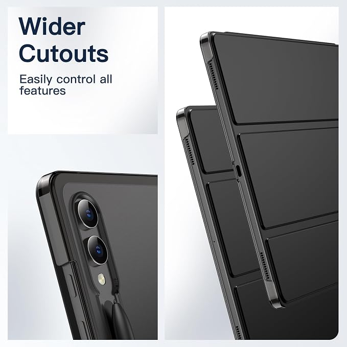 JETech Case for Galaxy Tab S10 Ultra/S9 Ultra 14.6 Black | Cover Slim Translucent Back Tri-Fold Stand Support S Pen Charging Auto Wake/Sleep Lightweight Shockproof Protection