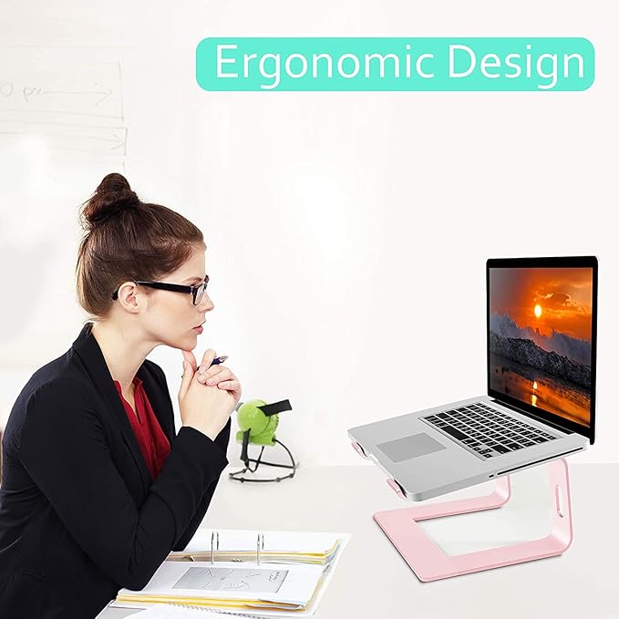 Orionstar Laptop Stand Aluminum Laptop Riser Compatible with Mac MacBook Air Pro 10 to 15.6 Inch Notebook Computer, Ergonomic Elevator Holder (Pink)