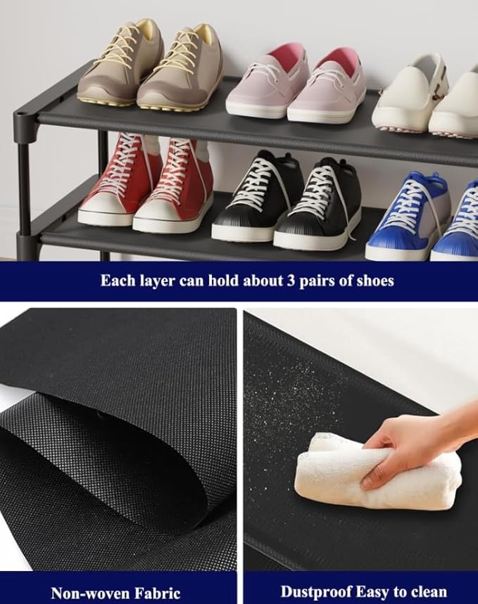 Kitsure Shoe Rack - Non-Woven Shoe Rack Shelf, Shoe Organizer for Closet, Entryway, Garage & Corridor, Stackable Shoe Shelves, 27.5" Wide - 2 Tier, Black