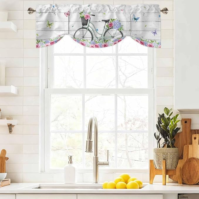 Spring Tie Up Valance Curtains for Windows, Kitchen Curtains Window Shades