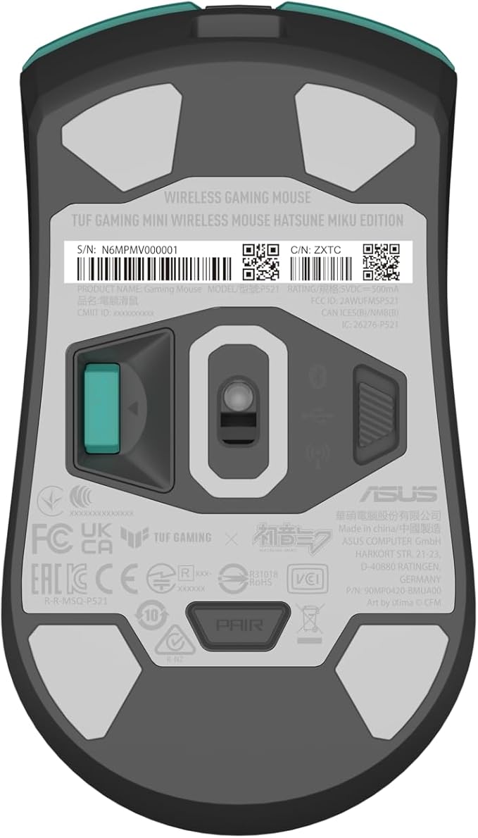 ASUS TUF Gaming Hatsune Miku Edition Mini Wireless Mouse – Right-Handed, 65g Lightweight, Compact, Tri-Mode Connectivity, 12K DPI, up to 134Hr Battery, RGB Miku Logo, PC/Mac Support - Aqua