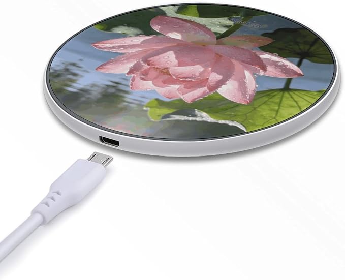 Morning Dew and Lotus Light Wireless Charger Portable Fast Charging Pad Lightweight Wireless Charging Pad 10W Slim Charging Station for Phone Charger Mat for Travel Home Office Desk
