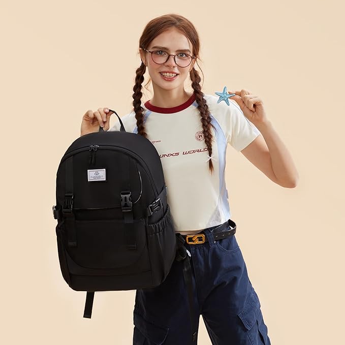 LOVEVOOK School Backpack for Teen Girls, Waterproof Travel College Bookbag for Middle High School with Large Cup Holder & Pencil Case, Fits 15.6'' Laptop, Cute Aesthetic Kids Student Backpack