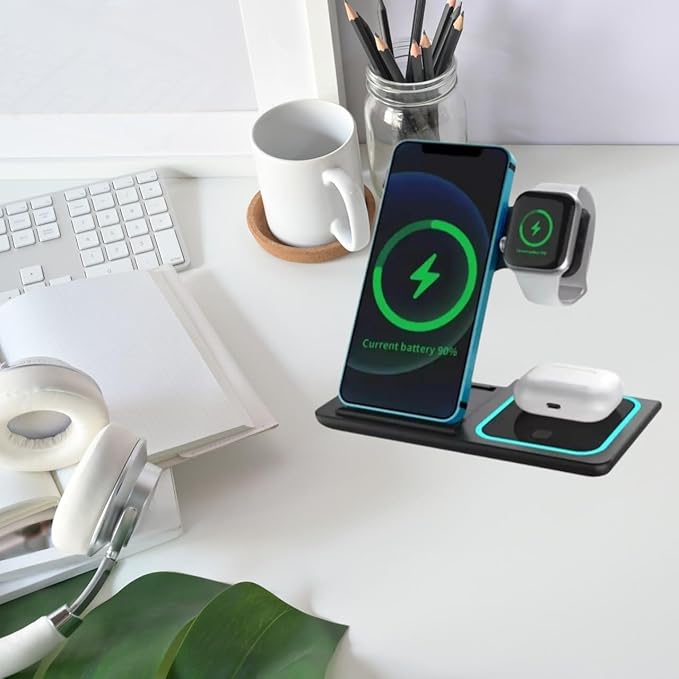3 in 1 Wireless Charging Station for Apple Watch, iPhone, AirPods – Fast Magnetic Charger Dock Compatible with iPhone 16/15/14, Apple Watch Series, AirPods Pro – JR PINNACLE