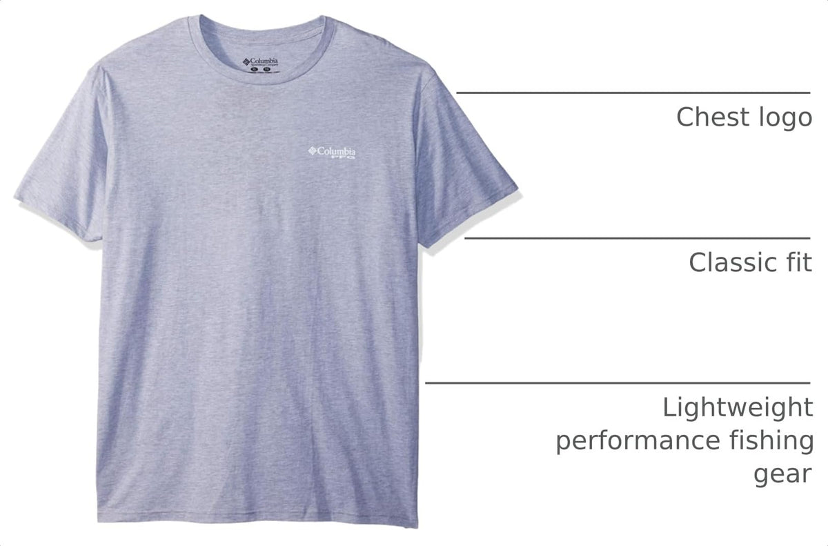 Columbia Apparel Men's PFG Graphic T-Shirt Shirt, Grey Heather/Nation, Large