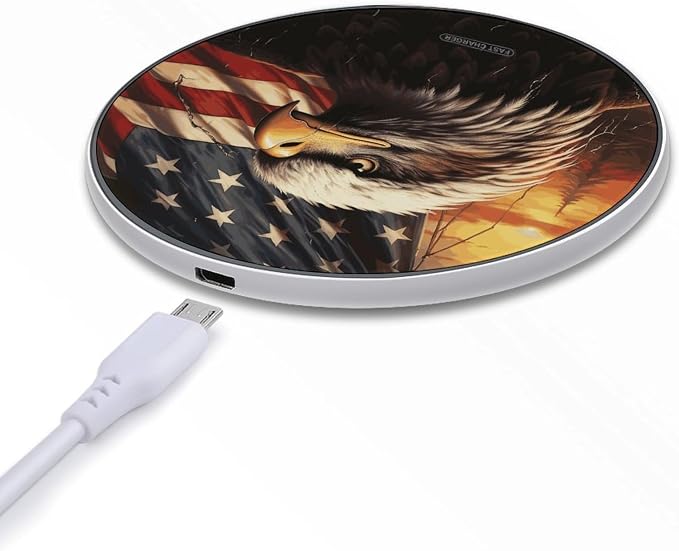 Flag and Eagle Wireless Charger with USB Cable Qi-Certified 10W Fast Wireless Charging Pad Portable Charging Station Anti-Slip Slim Charger Mat for All Qi-Enabled Phones